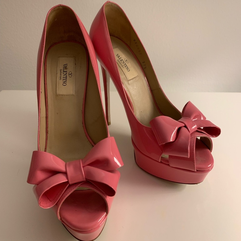 Valentino Pink Patent Platform Pumps, Size 37.5